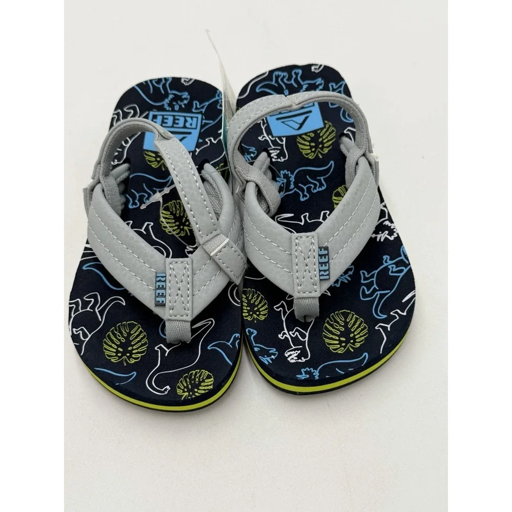 Reef Toddler Little Ahi Water Friendly Dino Flip Flop Boys Girls Size 8 New Blue